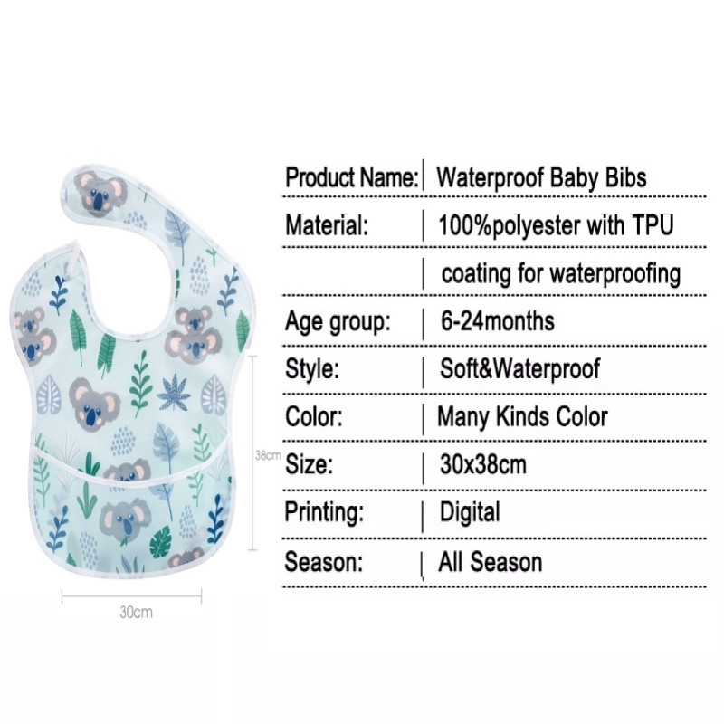 Moms Choice Waterproof Baby Bibs Set of Two Infant 6-24 Months with Pocket Washable Stain Oil and Odor Resistant